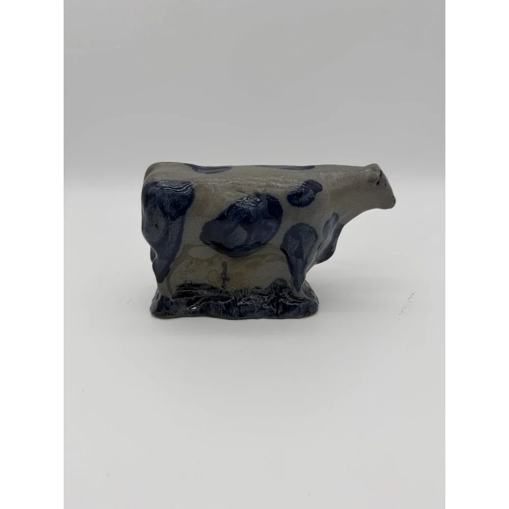 Rowe Art Pottery Salt Glaze Works Blue Holstein Cow Figurine 1990 Vintage USA